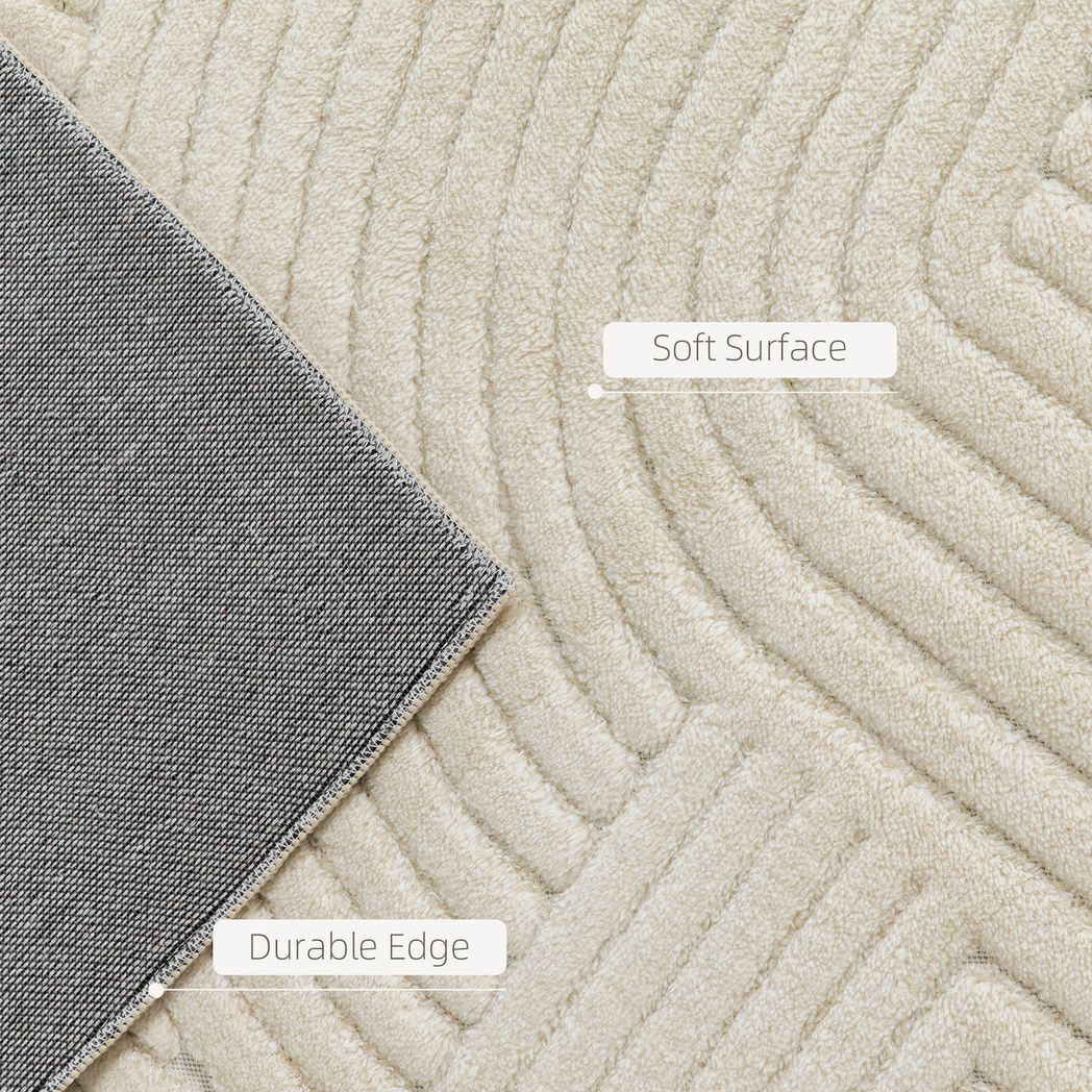 HOMCOM Modern Geometric Plush Rug, Non-Slip, 200 x 140cm – Cream