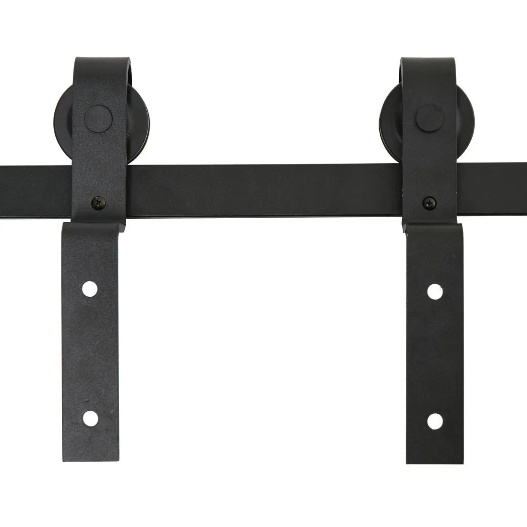 HOMCOM 200cm Sliding Barn Door Hardware Track Kit for Two Doors, 90kg Capacity – Heavy Duty Carbon Steel Rail, Black