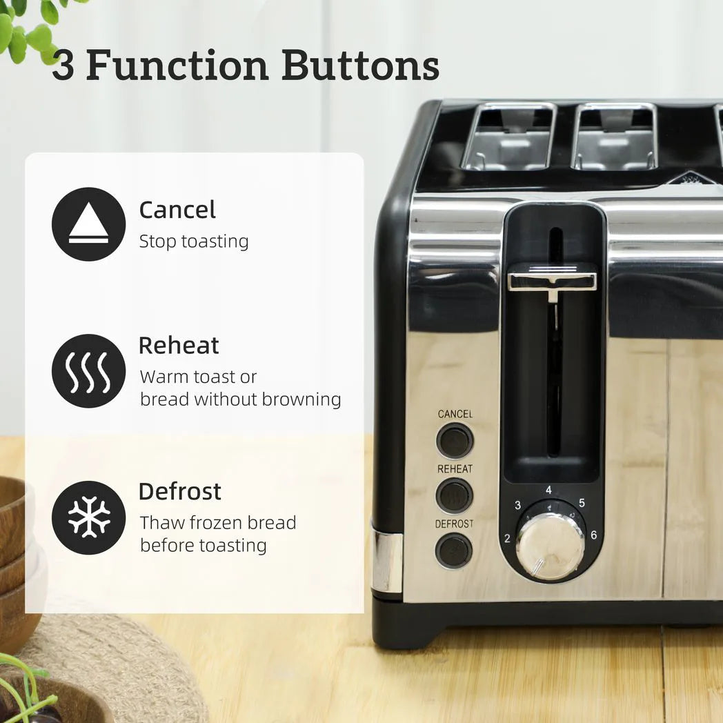 HOMCOM Textured Kettle and 4-Slice Toaster Set, 1.7L 3000W Rapid Boil Kettle – Kitchen Set, Black