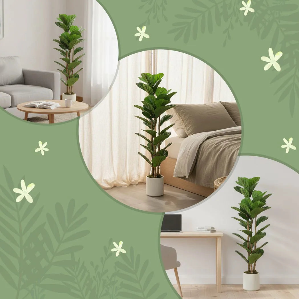 HOMCOM 120cm Artificial Fiddle Leaf Fig Tree with White Pot – Lifelike Faux Plant for Home & Office, Green
