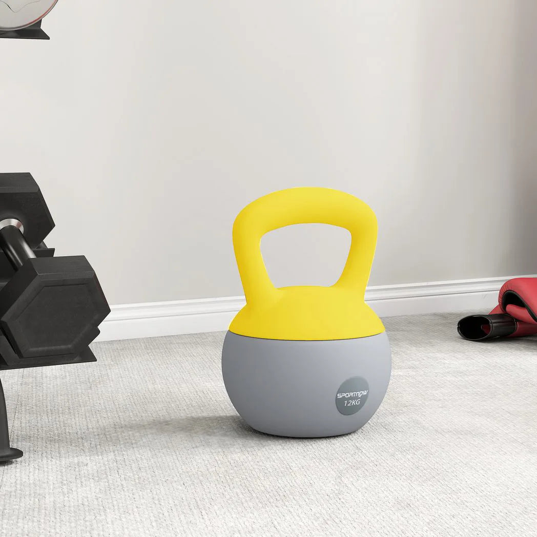 SPORTNOW 12kg Soft Kettlebell with Wide Non-Slip Handle & Flat Base – Home Gym Strength Training, Yellow/Grey