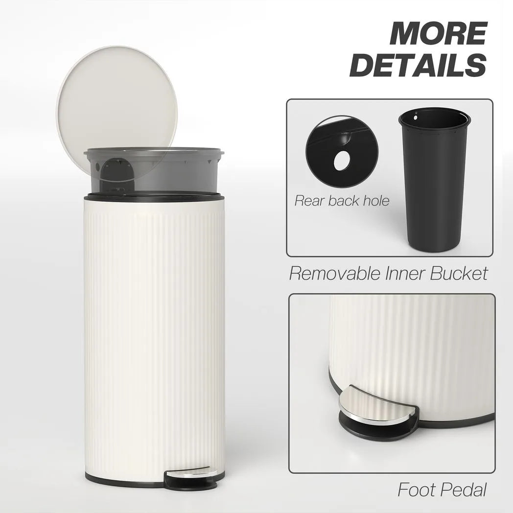 HOMCOM 30L Kitchen Pedal Bin with Soft-Close Lid and Removable Inner Bucket – Fingerprint-Resistant, Cream