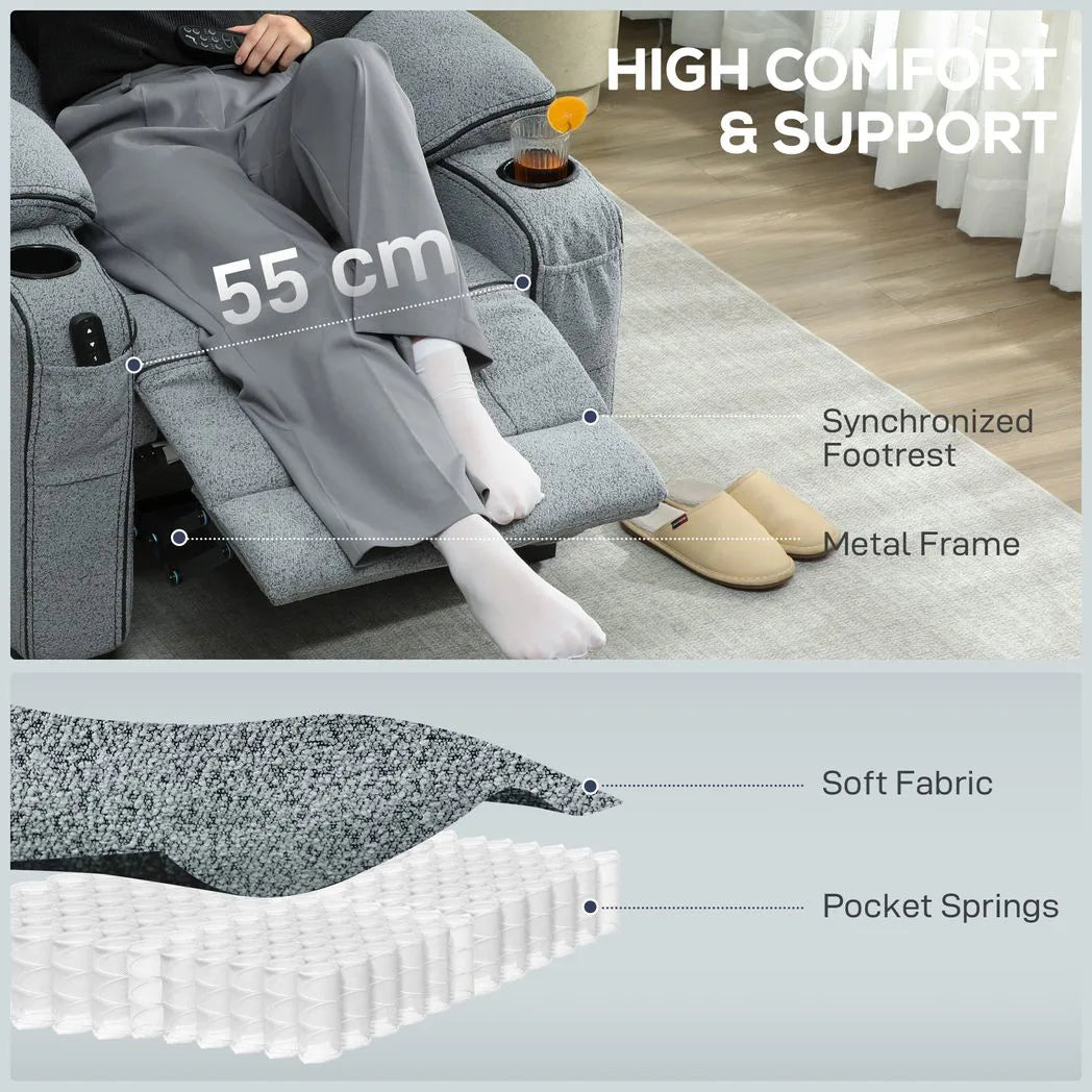 HOMCOM Electric Massage Recliner Armchair with Vibration, Heat and Memory Function – Velvet Chair, Grey