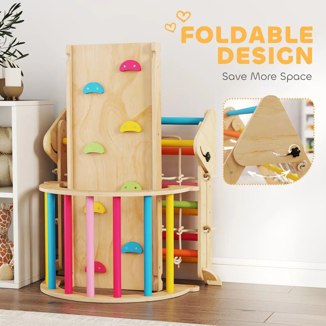 AIYAPLAY 8-in-1 Toddler Climbing Frame with Slide, Arch and Triangle Ladder – Indoor Play Set, Multicolour