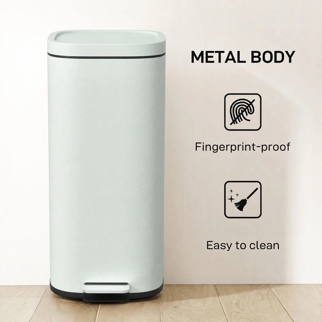 HOMCOM 30L Pedal Kitchen Bin with Soft-Close Lid and Removable Bucket – Compact Metal Rubbish Bin, Green