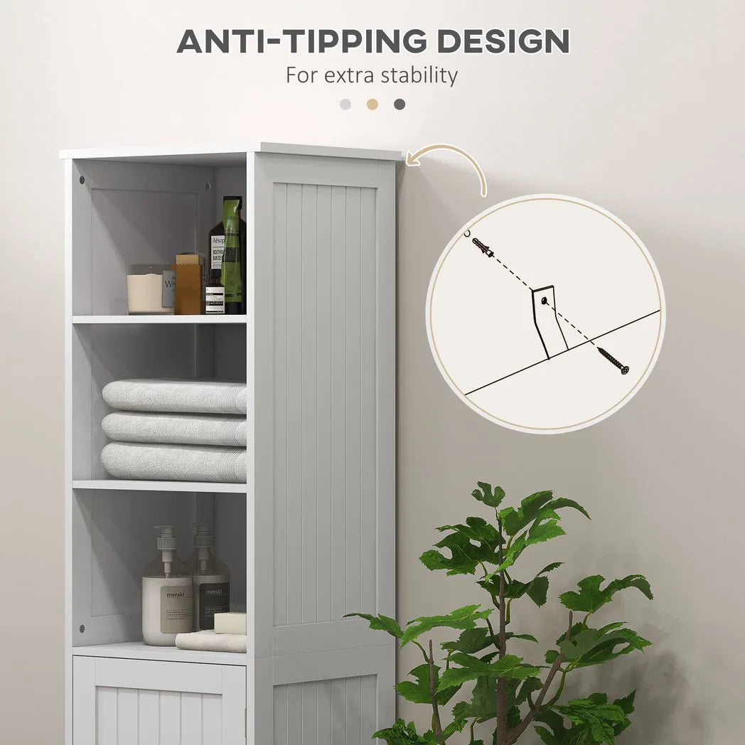 HOMCOM Slim Tall Bathroom Storage Cabinet with 3 Open Shelves and Adjustable Shelf – Space-Saving, White