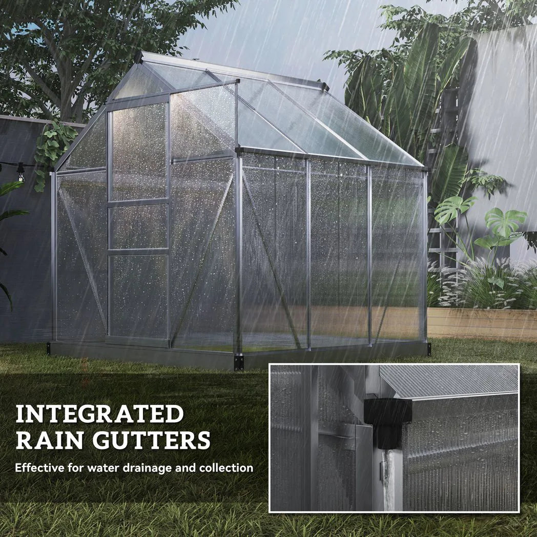 Outsunny 6 x 6ft Polycarbonate Walk-In Greenhouse with Aluminium Frame & Sliding Door – Garden Growhouse, Clear