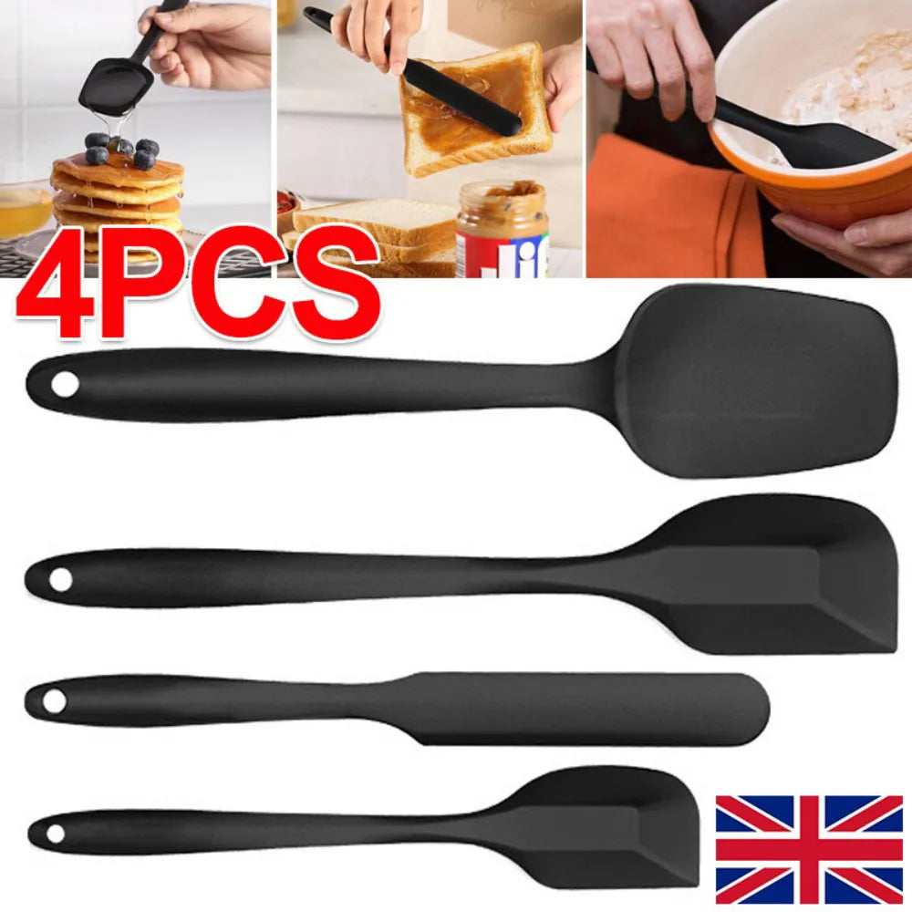 Silicone Spatula Set of 4 with Heat Resistance up to 315℃ – Non-Stick Kitchen Scrapers, Black