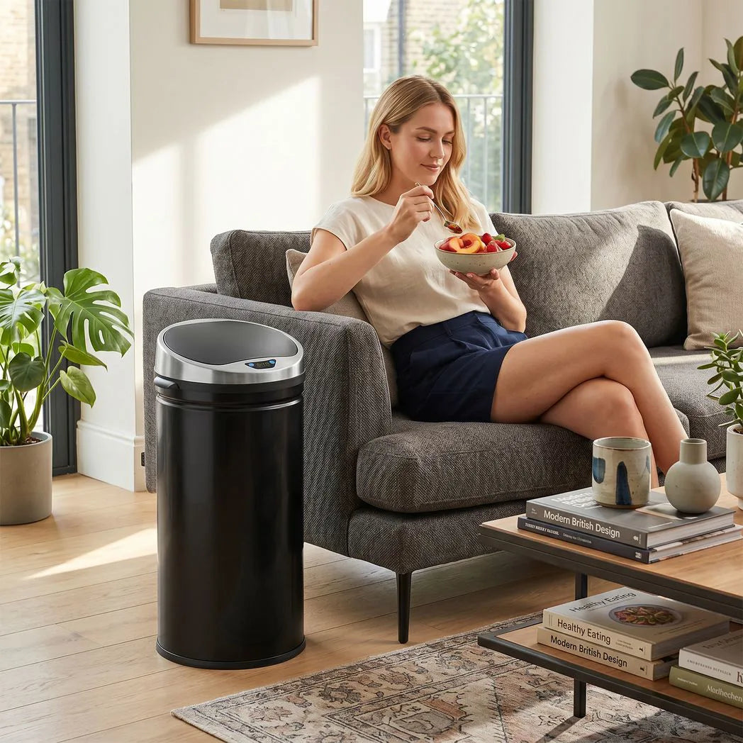 HOMCOM 42L Automatic Motion Sensor Rubbish Bin – Fingerprint-Resistant Stainless Steel Kitchen Bin, Black