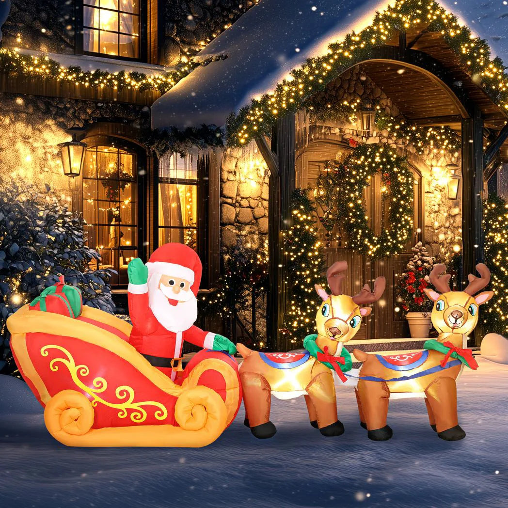 Outsunny 7.9ft Christmas Inflatable Santa on Sleigh with Two Reindeer