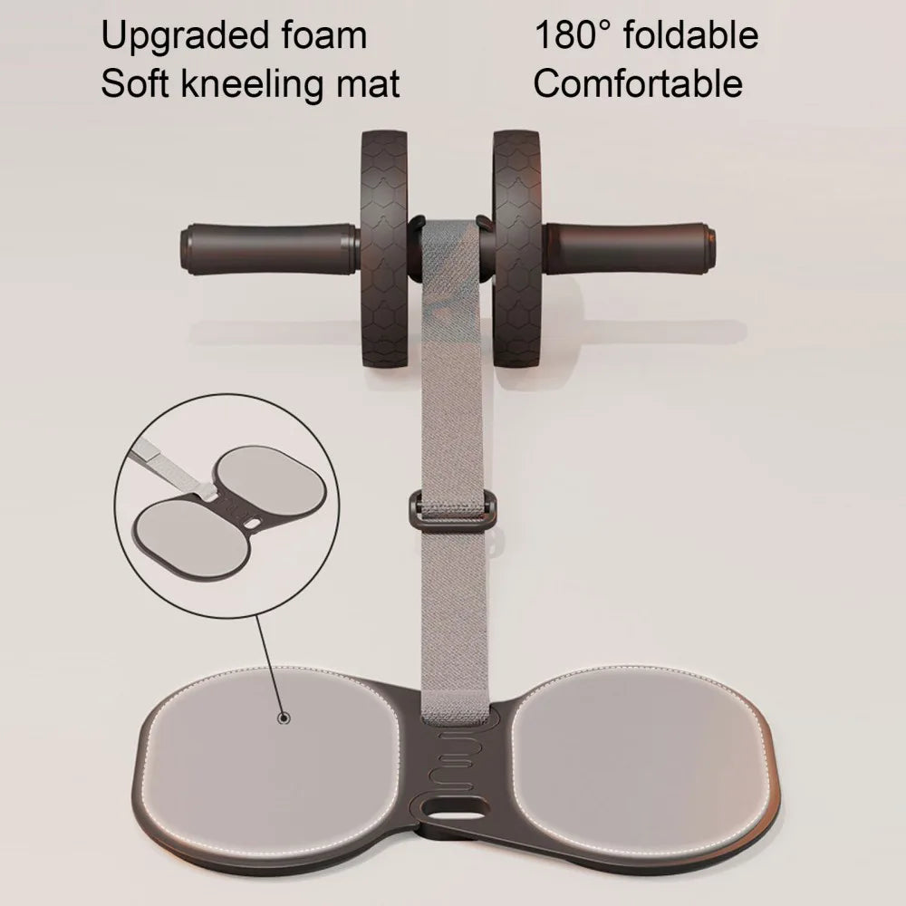 Abdominal Wheel Roller with Automatic Rebound Pull Straps & Foldable Knee Pad – Dual-Wheel Core Trainer for Men & Women