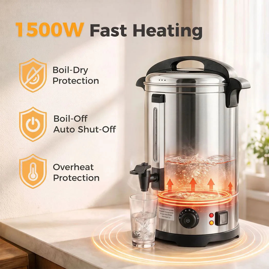 HOMCOM 6.5L Catering Urn, 1500W Stainless Steel Hot Water Boiler with Thermostat and Keep Warm Function