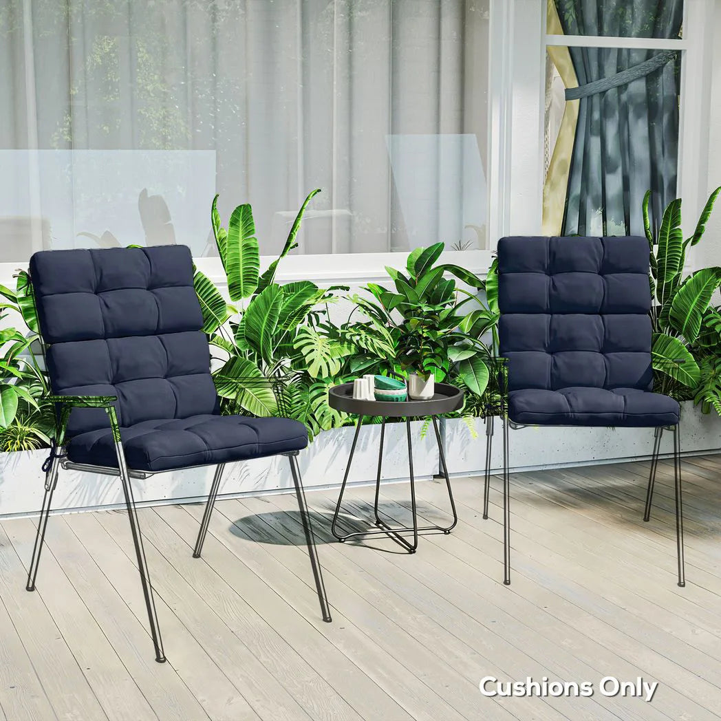Outsunny Set of 2 Tufted Garden Chair Cushions with Backrest and Ties, Dark Blue