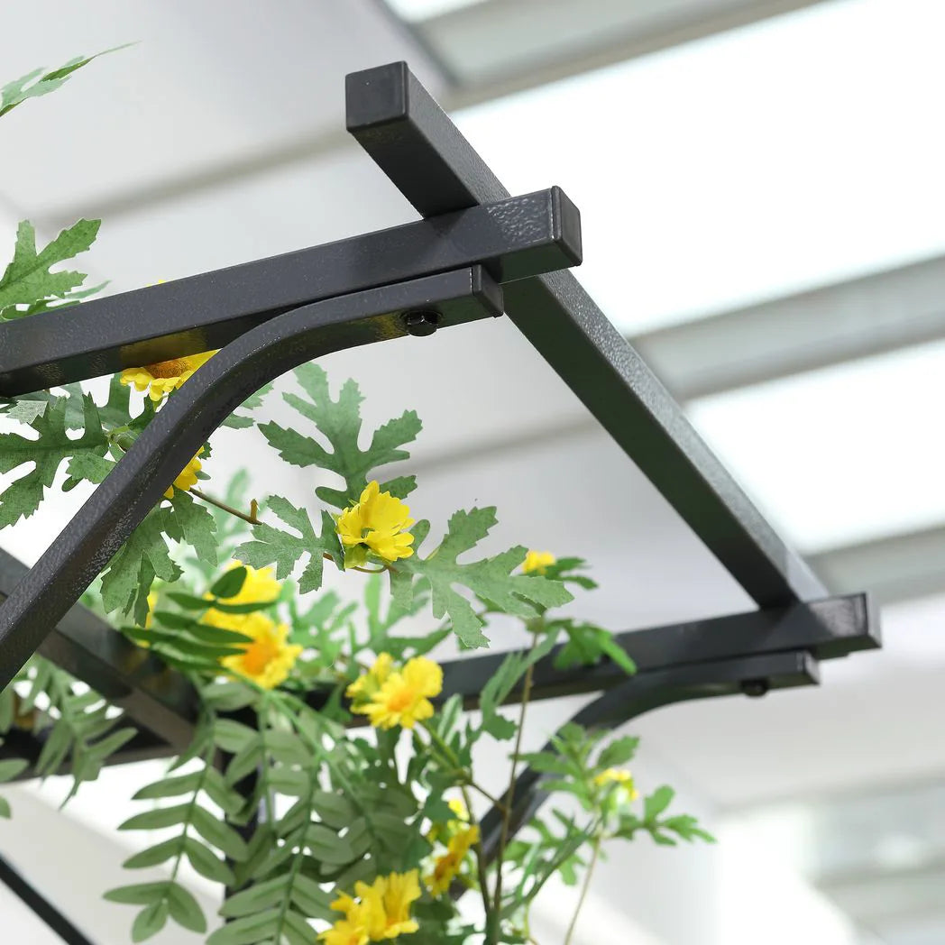 Outsunny 210 cm Metal Garden Trellis Arch with Steel Tubing & Scrollwork – Wedding Arbour, Dark Grey