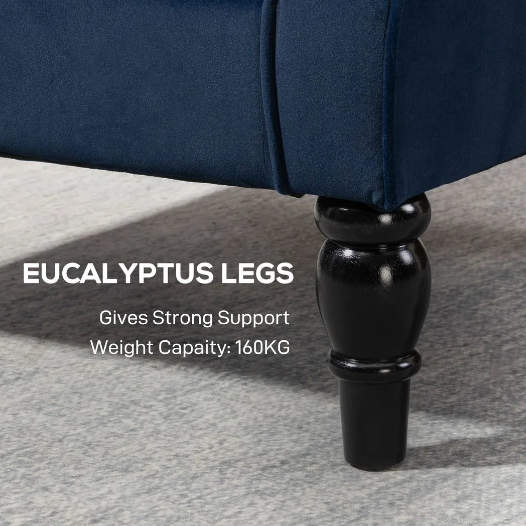 HOMCOM Wingback Accent Chair with Button Tufting & Pocket Springs – Retro Armchair for Living Room, Dark Blue
