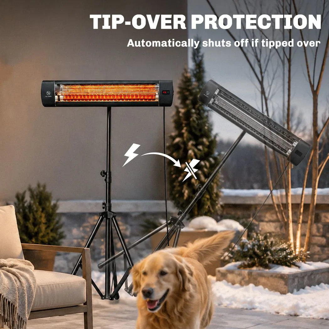 Outsunny 2500W Electric Infrared Patio Heater with Tripod, 3 Heat Settings & 24H Timer – IP65 Outdoor Garden Heater, Black