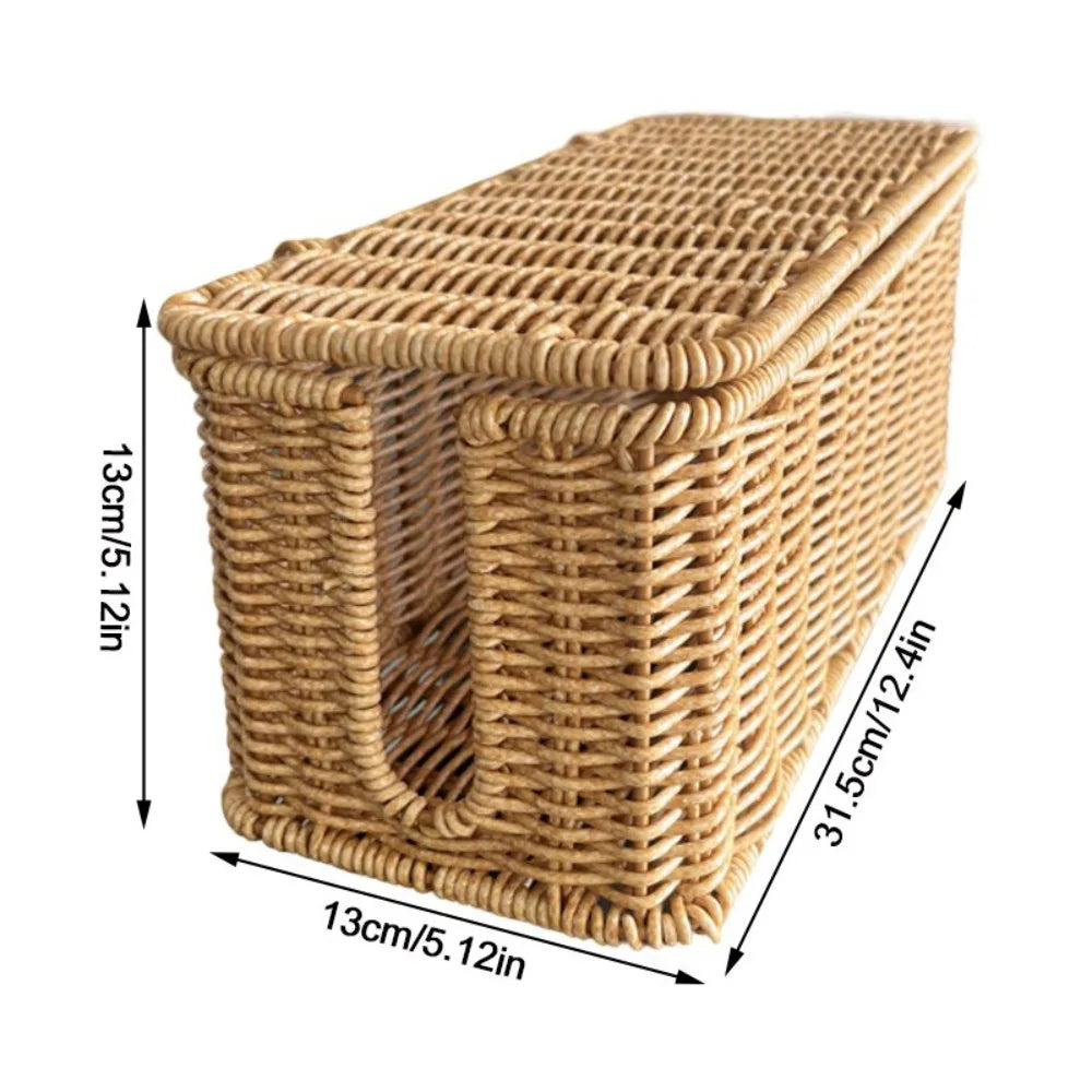 Wicker-Style Cable Management Box with Hinged Lid – Rattan-Effect Plug Socket and Power Strip Cover Organiser