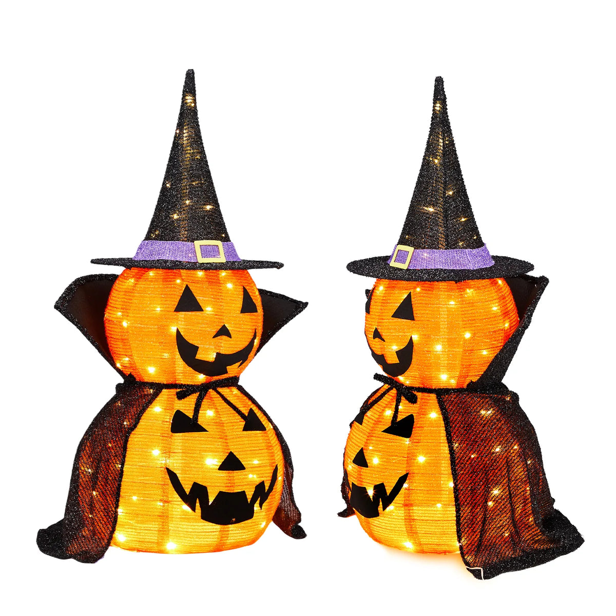 Pop-Up Lighted Halloween Pumpkins 3ft – 2 Pack Collapsible Jack-o-Lanterns, 176 Warm LEDs