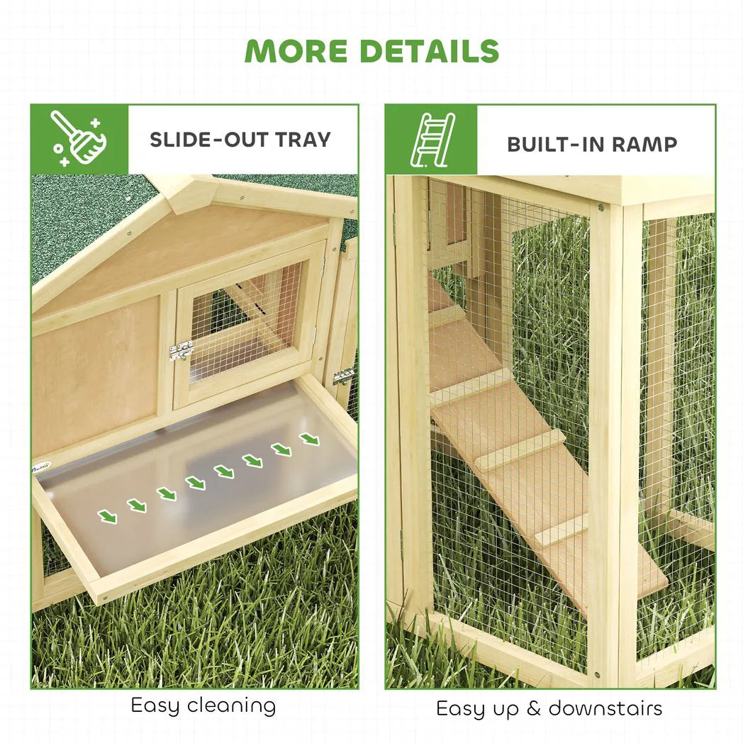 PawHut Large Wooden Chicken Coop with Nesting Box, Runs and Ramp – Two-Level Outdoor Poultry Hen House