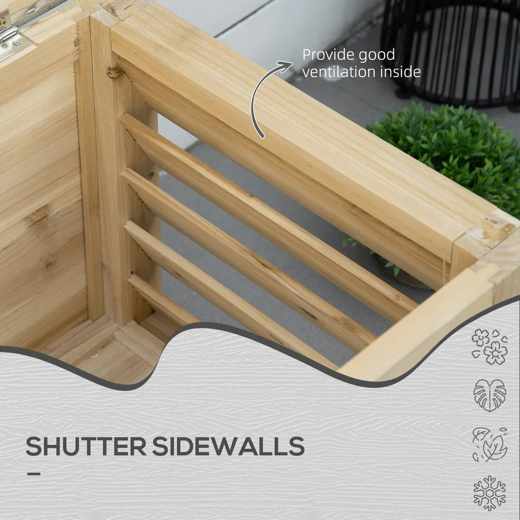 Outsunny 155L Outdoor Storage Box with Galvanised Metal Top and Shutter Walls – Wooden Garden Tool Organiser