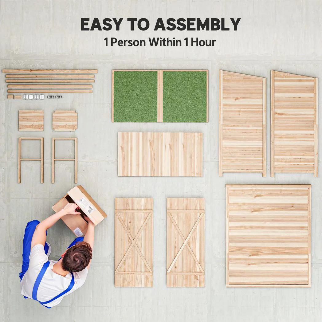 Outsunny Fir Wood Garden Shed with Asphalt Roof, Lockable Door and Removable Table – 140 x 75cm, Natural