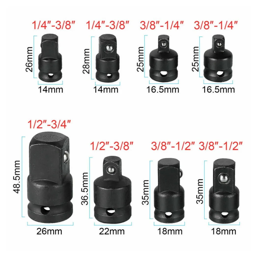 8-Piece Impact Socket Adaptor Set – Chrome Molybdenum Steel Reducers, 1/4, 3/8, 1/2 and 3/4 Inch