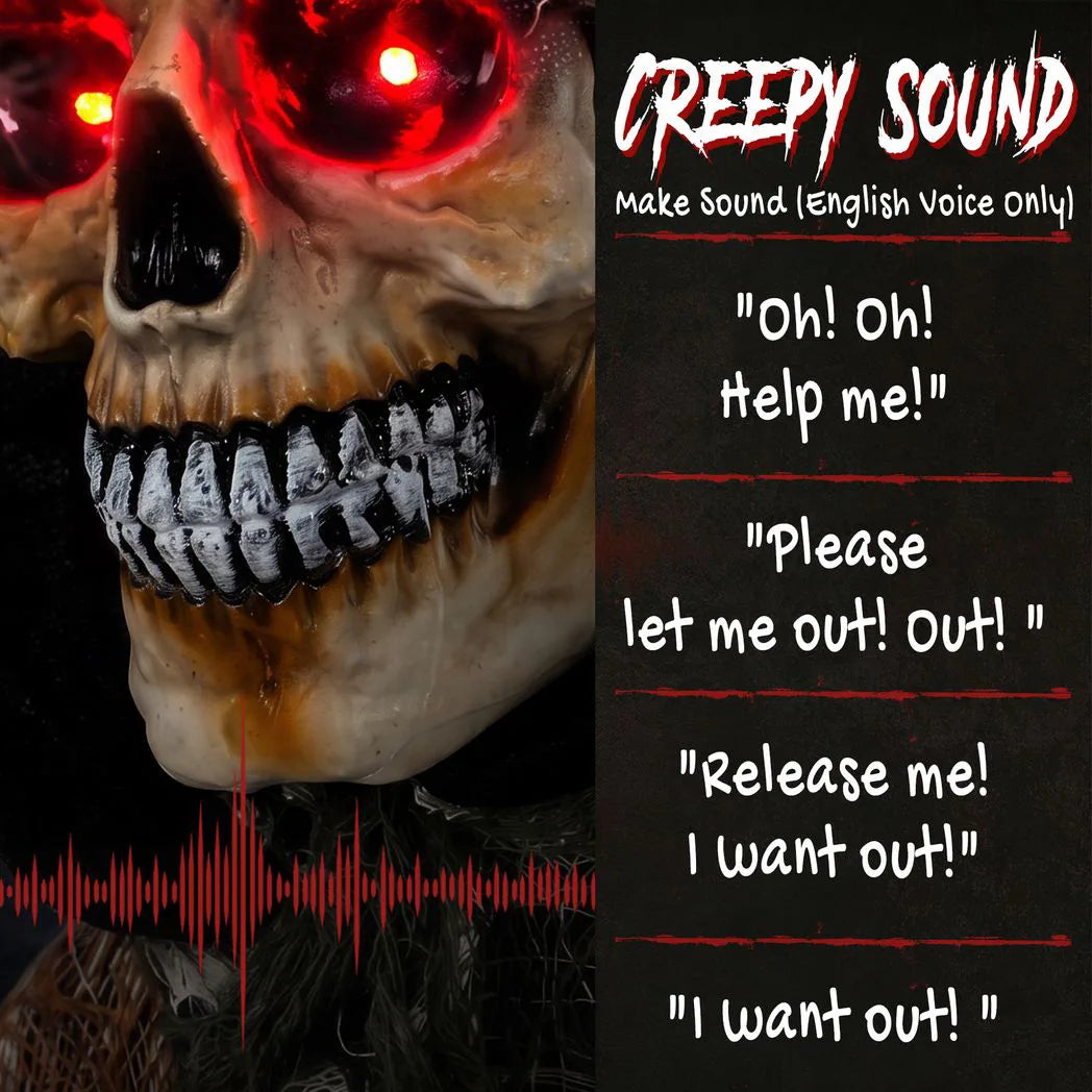 HOMCOM 170cm Animated Grim Reaper with Moving Head & Hands, Glowing Eyes and Sound – Halloween Animatronic Decoration