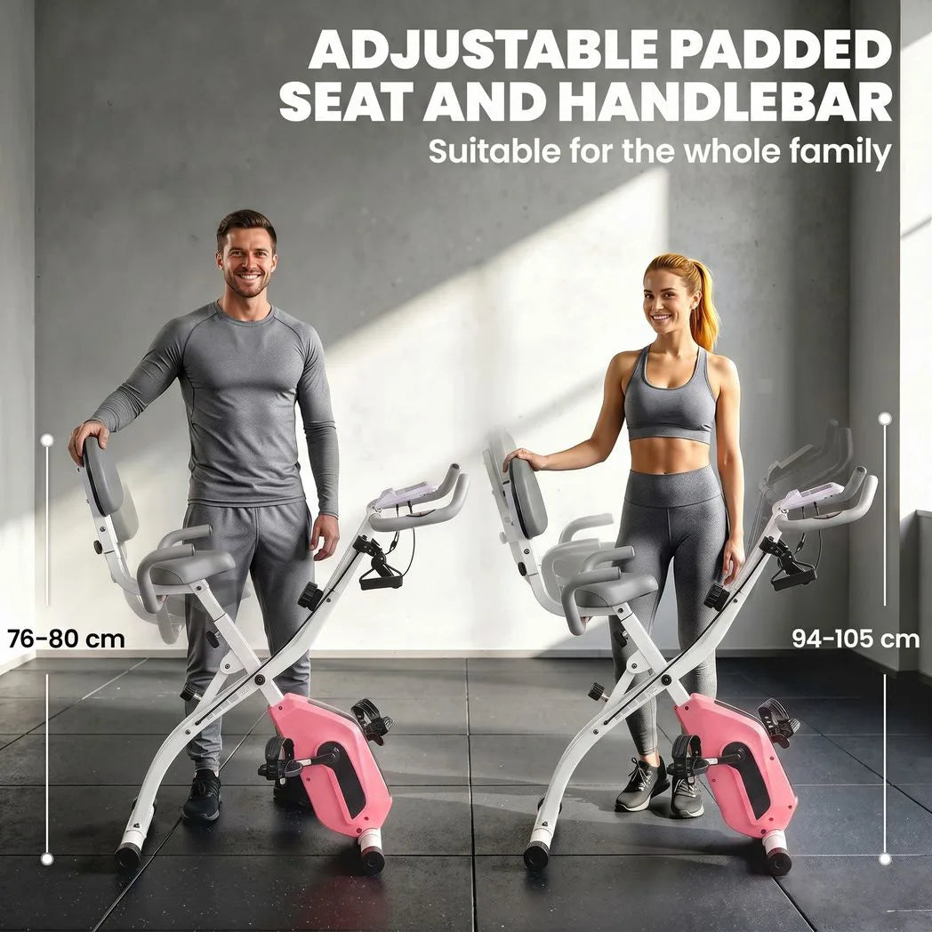 SPORTNOW 4-in-1 Folding Exercise Bike with Resistance Bands, 8-Level Magnetic Resistance & Bluetooth – Home Cardio, Pink