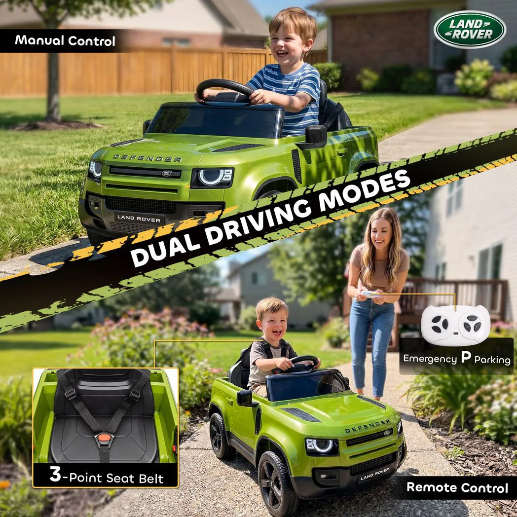 AIYAPLAY Land Rover Licensed 12V Kids Ride-On Car with Remote, Suspension and Soft Start – Lights and Music, Green