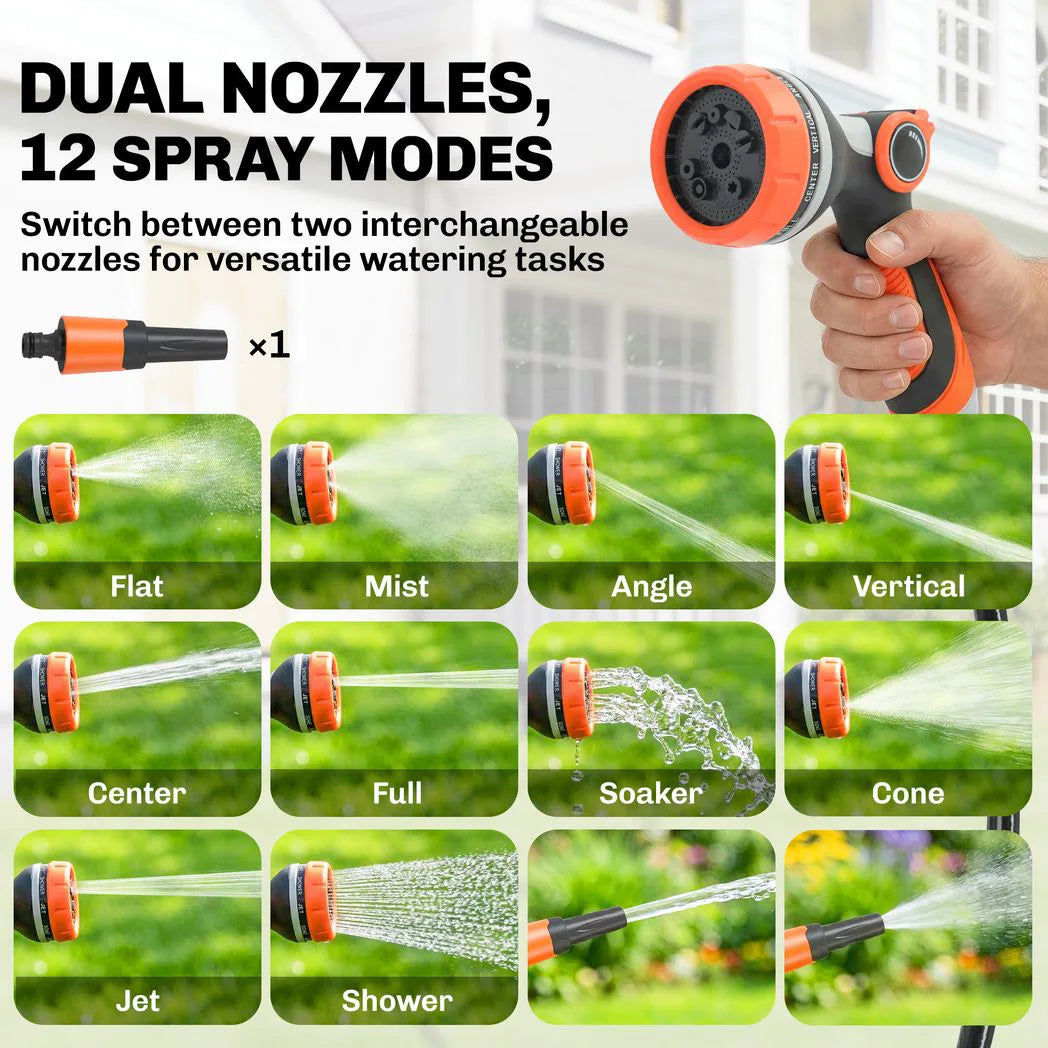Outsunny 28m Retractable Wall-Mounted Hose Reel – Auto Lock, Slow Return, 12-Pattern Nozzles