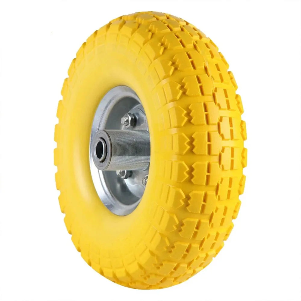 2 x 10" Puncture-Proof Solid PU Sack Truck Wheels with 16mm Bore – Heavy-Duty Trolley Spare Tyres, Yellow