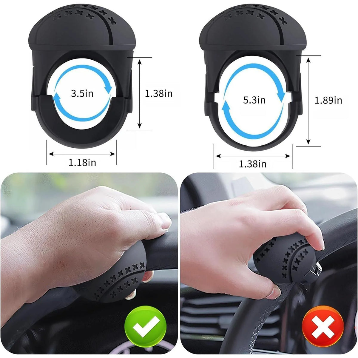 Steering Wheel Spinner Knob, 360° Rotatable – Non-Slip Silicone Grip for Cars, Trucks, Boats & Tractors, Black
