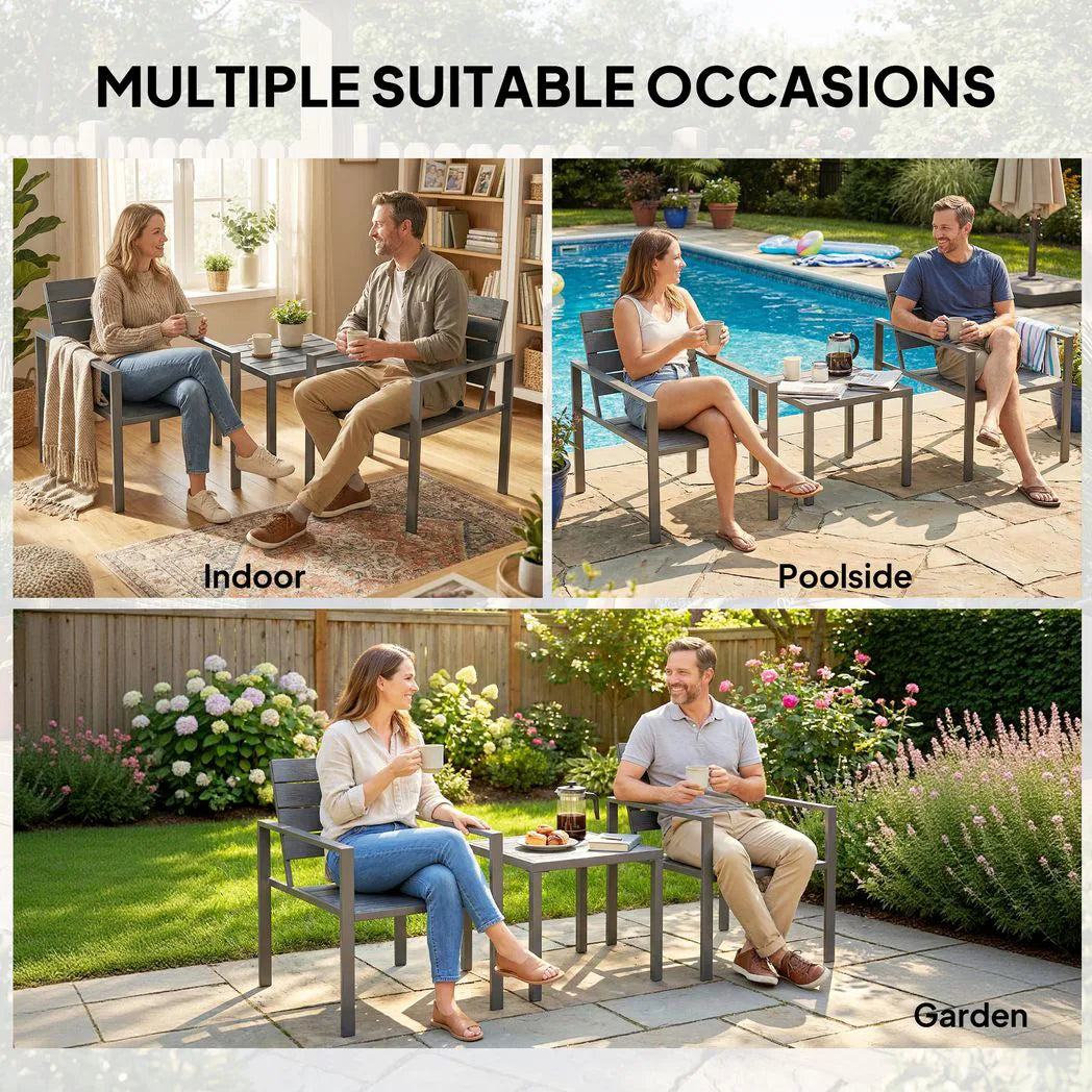 Outsunny 3 Piece Garden Bistro Set for 2 – HDPE Chairs and Coffee Table with Steel Frame