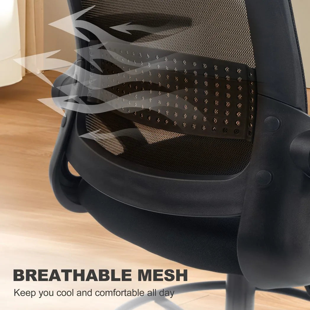 HOMCOM Painting Chair with Mesh Back, Adjustable Footrest & Flip-up Armrests – Sit-Stand Desk Chair, Black
