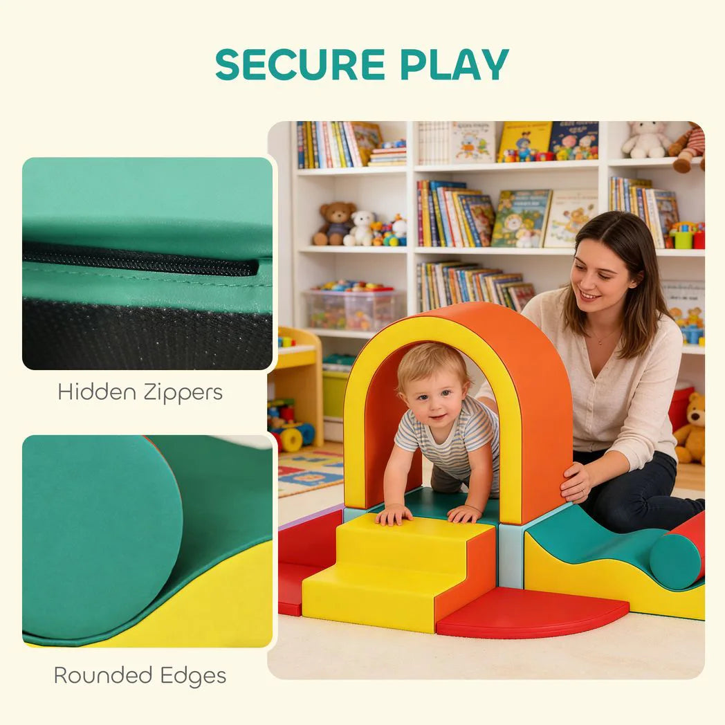 AIYAPLAY 10-Piece Kids Soft Play Set with PU Leather Foam Climbing Blocks for Climbing & Crawling