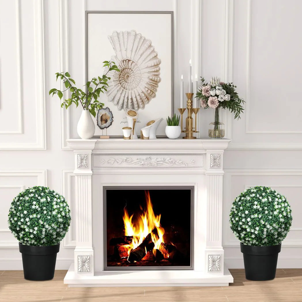 HOMCOM Set of Two Artificial Boxwood Balls Plants – White