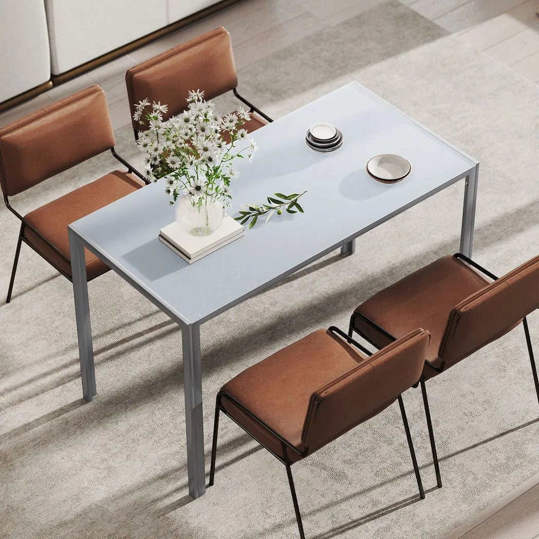 HOMCOM 120cm Dining Table with Tempered Glass Top and Powder-Coated Steel Legs – 4 Seater Kitchen Table, Grey