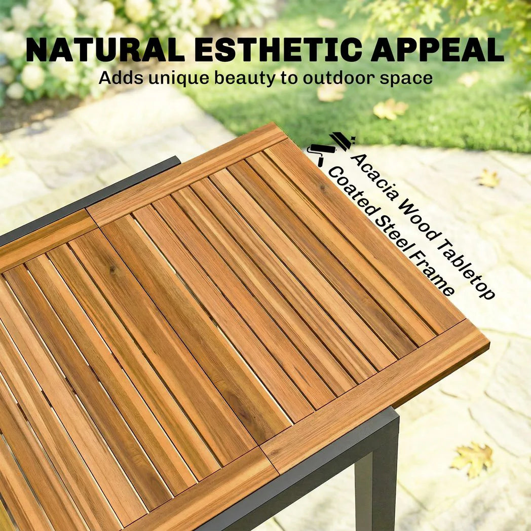 Outsunny Extendable Garden Dining Table with Acacia Wood Top, 80-120cm – Folding Leaf Patio Table, Natural and Black