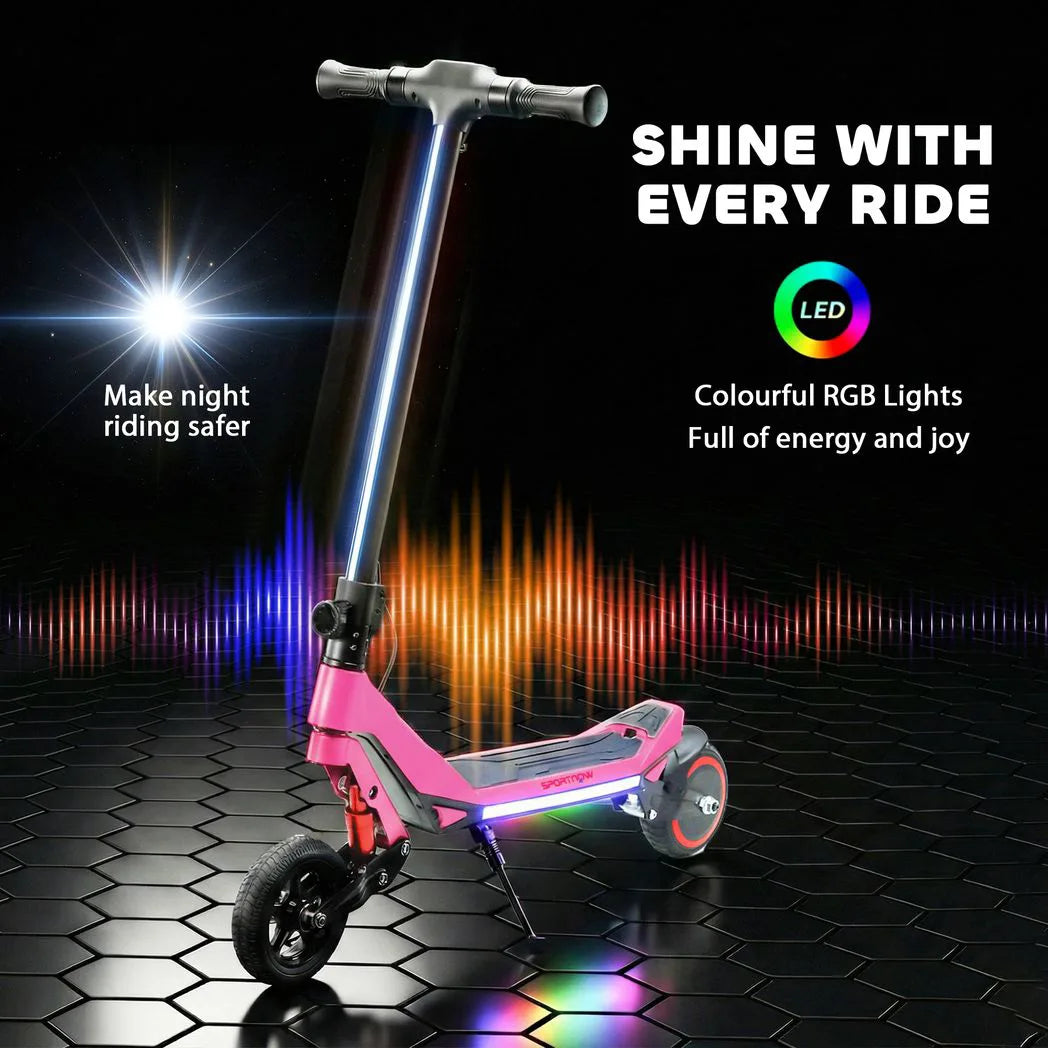 SPORTNOW Kids Electric Scooter with LED Display, RGB Lights & Suspension – Foldable E-Scooter, Up to 16km/h, Pink