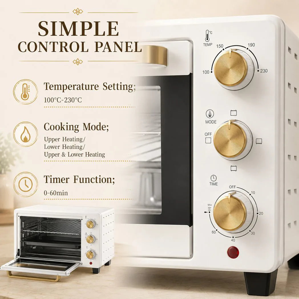 HOMCOM 21L Mini Countertop Oven with Adjustable 100–230°C Temperature and 60-Minute Timer – Compact Oven, White