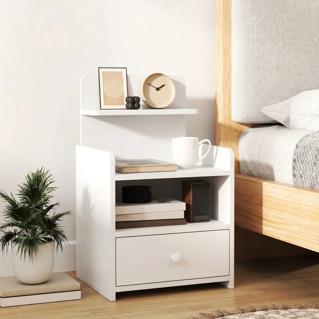 HOMCOM Bedside Cabinet with Drawer and Shelves – Versatile Bedside Table for Bedroom or Living Room, White