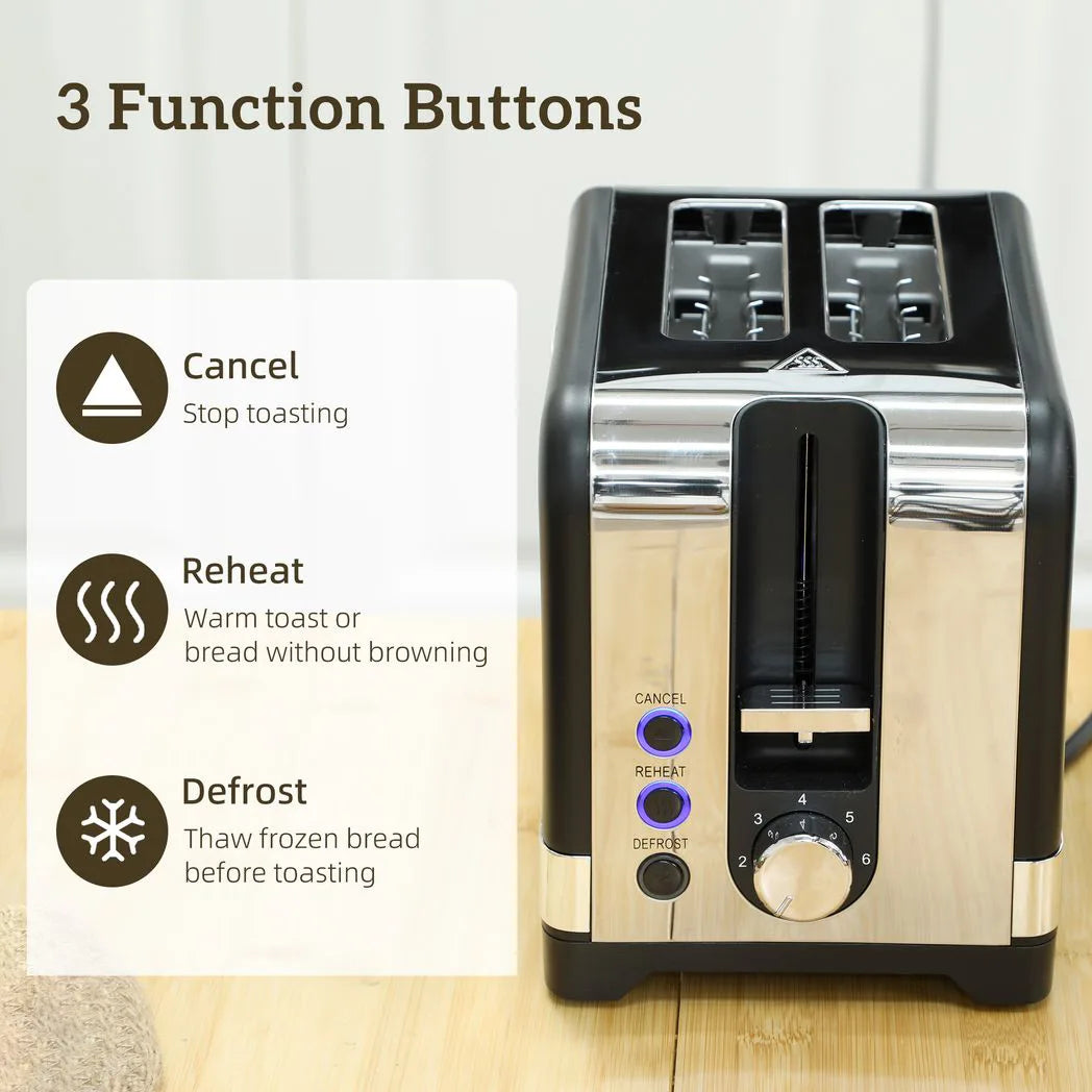 HOMCOM Textured Kettle and 2-Slice Toaster Set, 1.7L 3000W Rapid Boil Kettle – Kitchen Set, Black