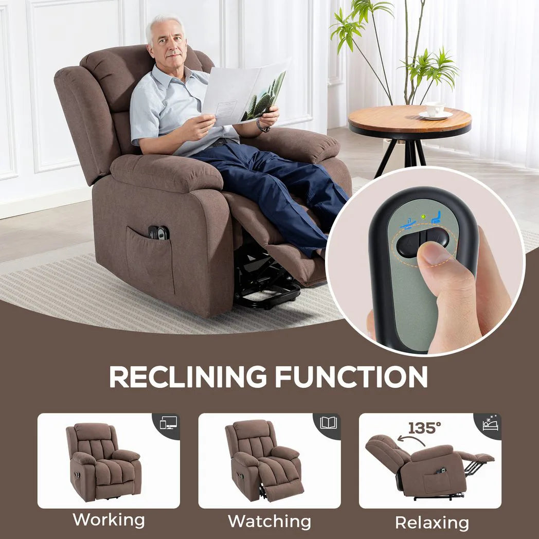 HOMCOM Power Lift Recliner Chair with Vibration Massage and Remote – Riser Chair for Elderly, Dark Brown