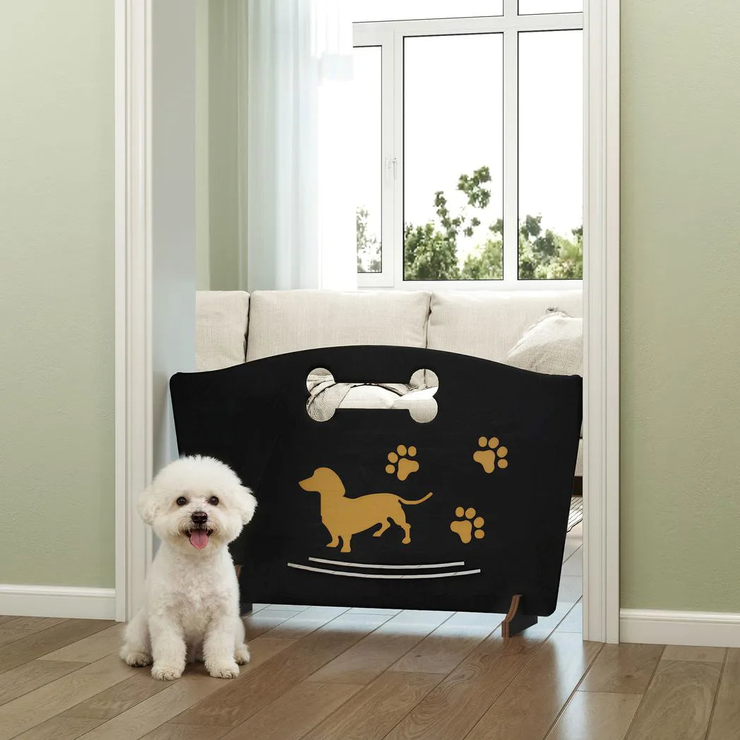 PawHut Wooden Dog Gate with Support Feet – Freestanding Pet Barrier for Stairs and Patio, Black