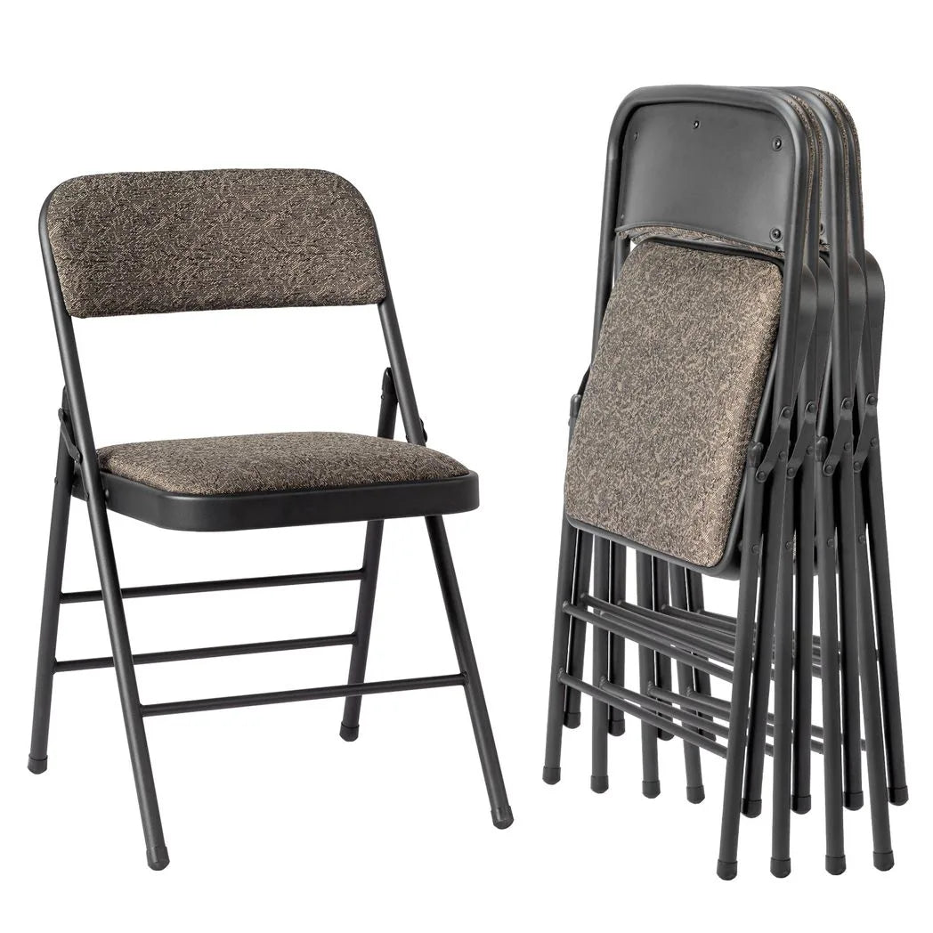 Set of 4 Black Fabric Folding Chairs with Padded Seat & Back and Steel Frame – Portable Seating for Office & Home