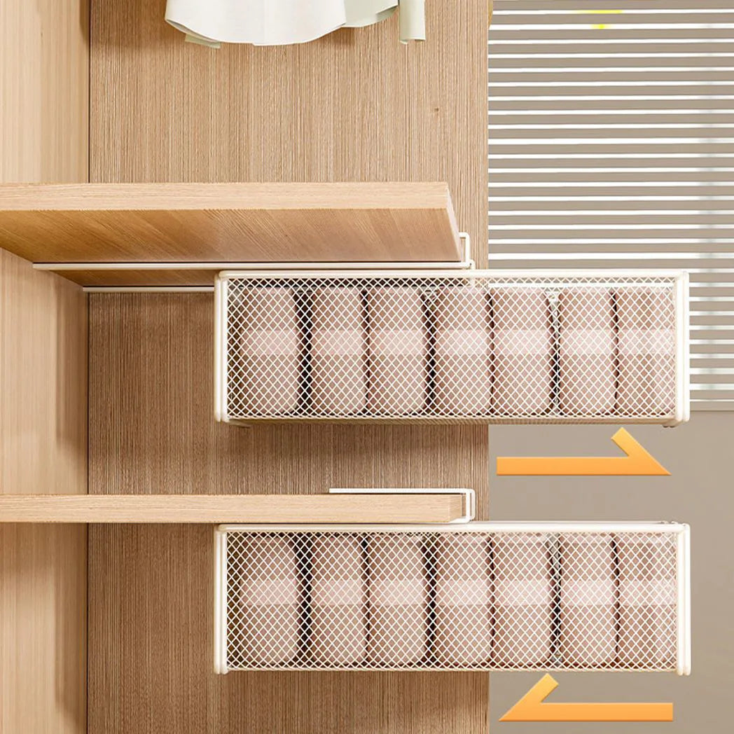 Pull-Out Wardrobe Storage Basket, Hanging Mesh Organiser for Underwear & Socks, White