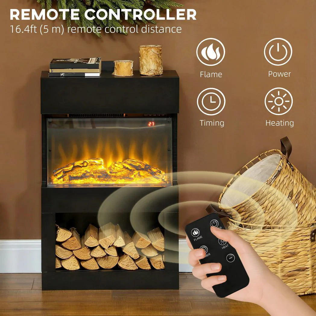 HOMCOM 19" Electric Fireplace with Surround, 3D Flame Effect and Remote – 1000W/2000W Electric Fire, Black