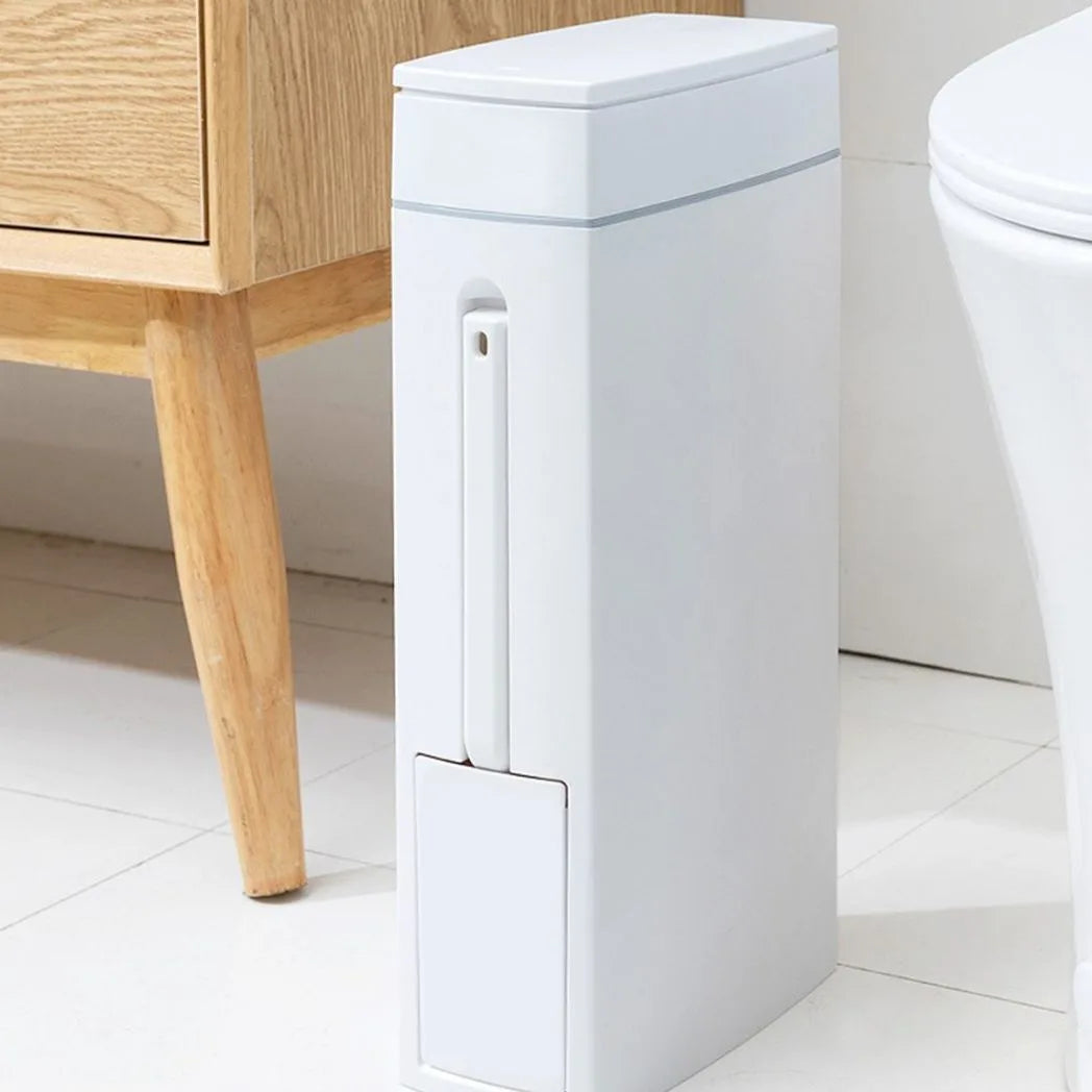 Toilet Brush and Waste Bin Set 2 in1 Bathroom Toilet Holder Brush Slim Trash Can