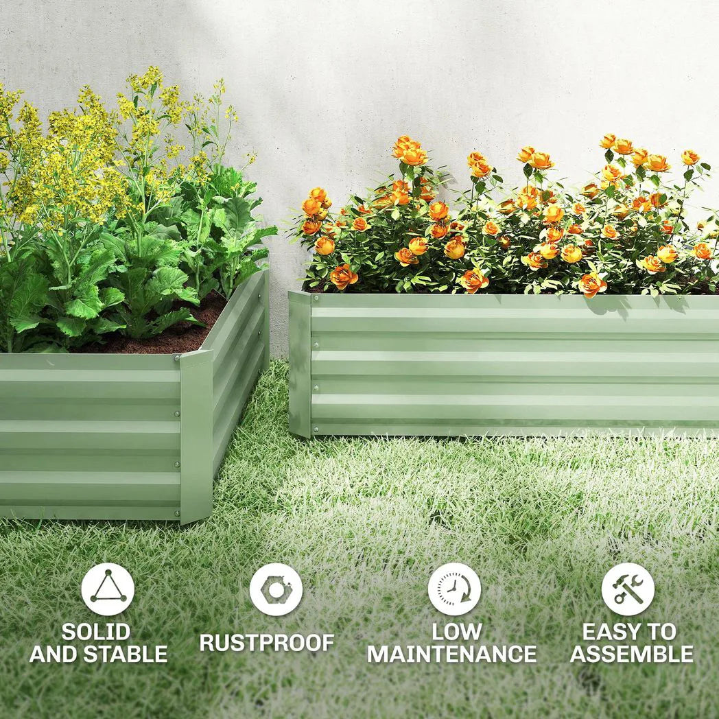 Outsunny Set of Two 100 x 60cm Steel Planter Boxes – Light Green