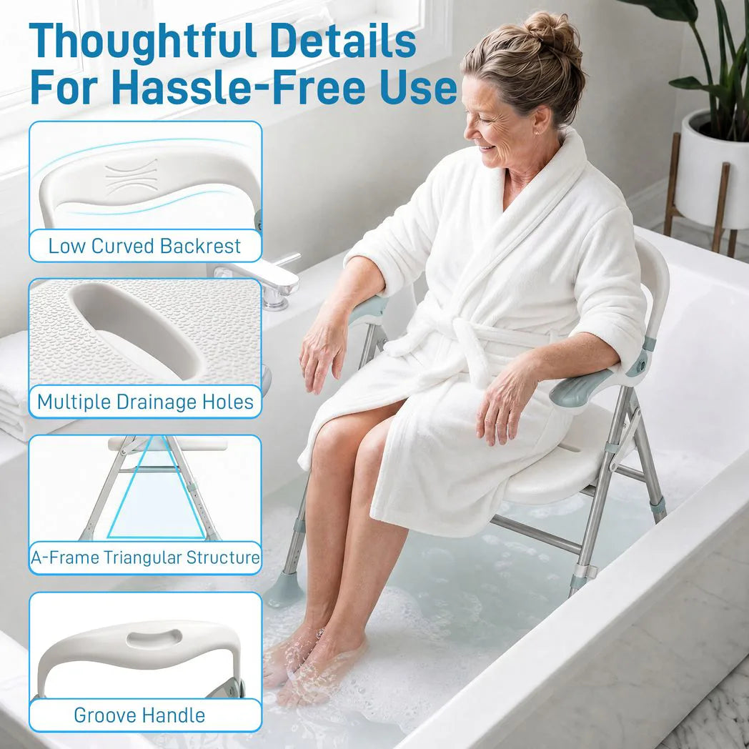 HOMCOM Foldable Shower Chair with Flip-Up Armrests, Adjustable Height & Non-Slip Feet, 136 kg